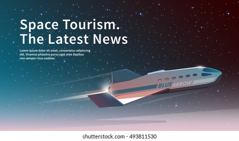 Vector web illustration  Space tourism. Spaceship.