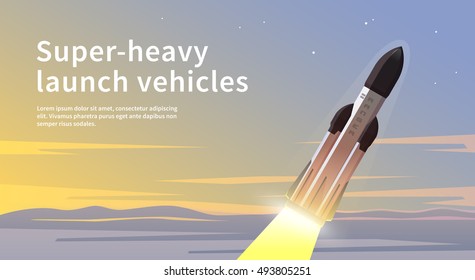 Vector web illustration. Super-heavy launch vehicles.