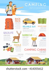 Vector web infographic on the theme of Climbing, Trekking, Hiking, Walking. Sports, Camping, outdoor recreation, adventures in nature, vacation. Camping brochure.
