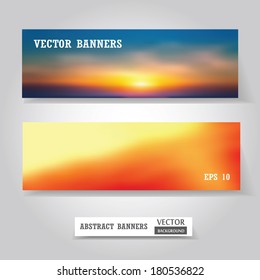 Vector web and mobile banners set, business card or flyer design. Blured background. Corporate website design. Vector illustration.