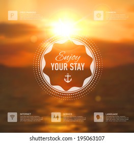 Vector web and mobile interface background. Corporate website design. Minimalistic media backdrop. Vector. Editable. Unfocused. Wreath. Seaside background. Badge. Blurred Sunset, sunrise wallpaper