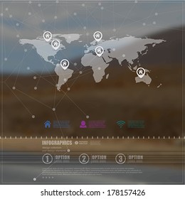 Vector web and mobile interface template. Corporate website design. Minimalistic multifunctional media backdrop.Blurred. Clouds in the blue sky landscape.Icons.  Vector illustration.