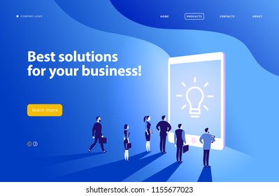 Vector web page design template - complex business solution, project support, online consult, modern technology, service, time management, planning. Landing page. Mobile app. Flat concept illustration