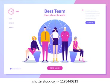 Vector web page design template for project management, business communication, workflow and consulting. Creative team, people illustration concept