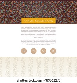 Vector web page design template in Eastern style. Ornate seamless border. Ornamental vintage element, place for text. Traditional floral decor for banner background, wallpaper, headline, website.