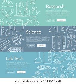 Vector web poster or banner templates with hand drawn science elements illustration