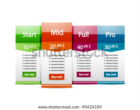 Vector web price tables