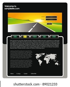 vector web site for company webdesign with landscape header, world map and glossy buttons