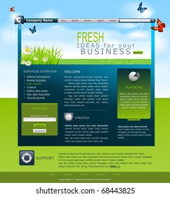Vector Web site with daisies and blue skies for business