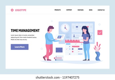 Vector web site design template. Time management concept. Business project deadline and schedule. Landing page concepts for website and mobile development. Modern flat illustration.