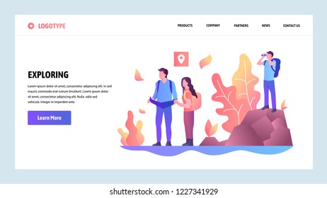 Vector web site design template. Adventure travel and outdoor exploring. Landing page concepts for website and mobile development. Modern flat illustration.