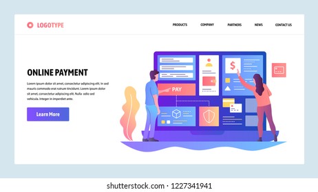 Vector web site design template. Online shopping and internet digital money payment and transfer. Landing page concepts for website and mobile development. Modern flat illustration.