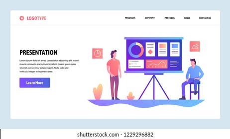 Vector web site design template. Business presentation with financial charts. Landing page concepts for website and mobile development. Modern flat illustration.