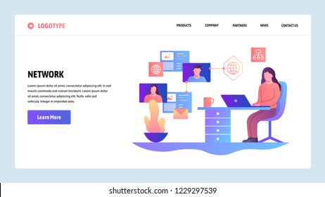 Vector web site design template. Social media network, messaging and online networking. Landing page concepts for website and mobile development. Modern flat illustration.