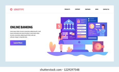 Vector web site design template. Online banking and digital money service. Landing page concepts for website and mobile development. Modern flat illustration.