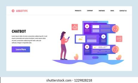 Vector web site design template. AI online chat bot and customer support service. Landing page concepts for website and mobile development. Modern flat illustration.