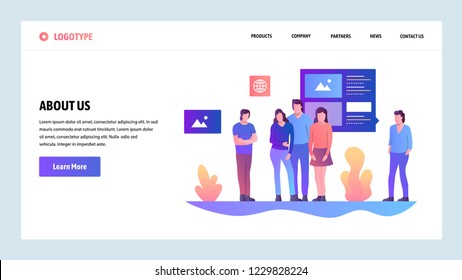 Vector web site design template. About Us company and team information page. Landing page concepts for website and mobile development. Modern flat illustration.