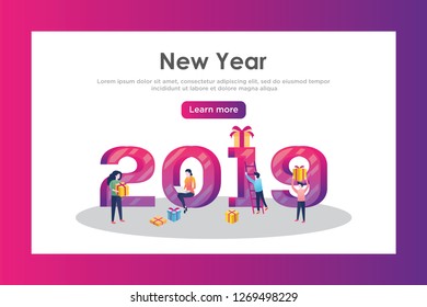 Vector web site design template. Christmas and New Year 2019 party holiday. 2019 year landing page concepts for website and mobile development. Modern new flat illustration.  - Vector