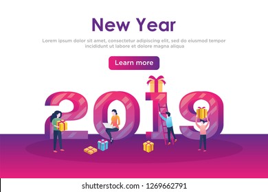 Vector web site design template. Christmas and New Year 2019 party holiday. 2019 year landing page concepts for website and mobile development. Modern new flat illustration. - Vector