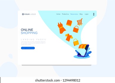 Vector web site design template. Business presentation with online shopping and delivery. Landing page concepts for website and mobile development. Modern flat illustration. - Vector