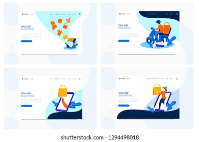Vector web site design template. Business presentation with online shopping and delivery. Landing page concepts for website and mobile development. Modern flat illustration. - Vector