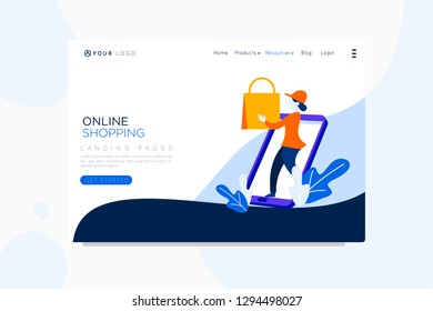 Vector web site design template. Business presentation with online shopping and delivery. Landing page concepts for website and mobile development. Modern flat illustration. - Vector