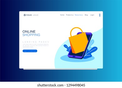 Vector web site design template. Business presentation with online shopping and delivery. Landing page concepts for website and mobile development. Modern flat illustration. - Vector