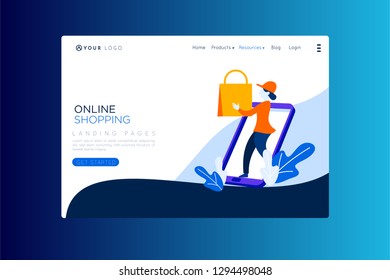 Vector web site design template. Business presentation with online shopping and delivery. Landing page concepts for website and mobile development. Modern flat illustration. - Vector