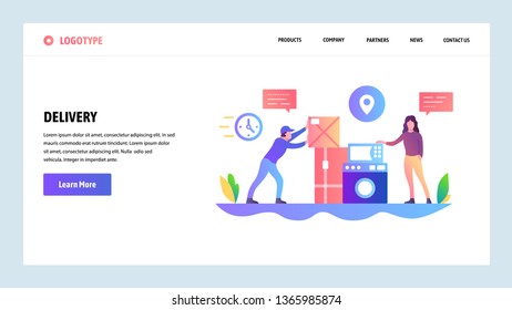 Vector web site design template. Delivery and shopping online. Courier deliver packages to door. Landing page concepts for website and mobile development. Modern flat illustration