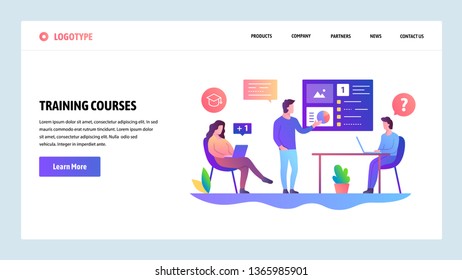 Vector web site design template. Business meeting and presentation. Training course with tutor. Landing page concepts for website and mobile development. Modern flat illustration