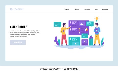 Vector web site design template. Client brief and marketing strategy. Customer business consulting. Landing page concepts for website and mobile development. Modern flat illustration