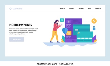 Vector web site design template. Online shopping and mobile phone secure payments. Landing page concepts for website and mobile development. Modern flat illustration