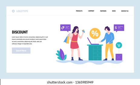 Vector web site design template. Shopping, sale and discount. Purchase, payment. Landing page concepts for website and mobile development. Modern flat illustration