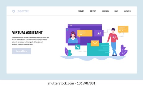Vector web site design template. Online customer support, personal AI virtual assistant, internet IVR chat bot. Landing page concepts for website and mobile development. Modern flat illustration