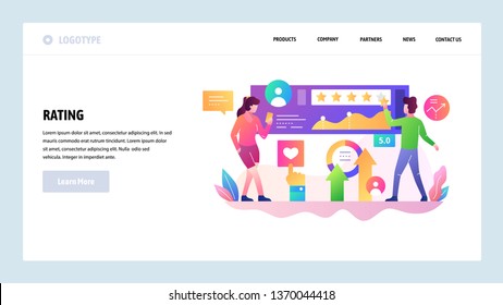 Vector web site design template. Customer review and rating, client satisfaction management, customer survey. Landing page concepts for website and mobile development. Modern flat illustration.