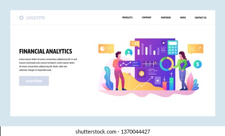 Vector web site design template. Financial analytics and business report, data research and finance charts. Landing page concepts for website and mobile development. Modern flat illustration.