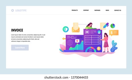 Vector web site design template. Business documents and finance management, invoice payment. Landing page concepts for website and mobile development. Modern flat illustration.