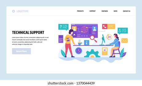 Vector web site design template. Call center and technical support hotline, customer help service. Landing page concepts for website and mobile development. Modern flat illustration.