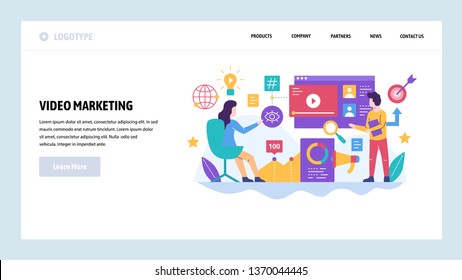 Vector web site design template. Video marketing and digital advertising, social media target ad. Landing page concepts for website and mobile development. Modern flat illustration.