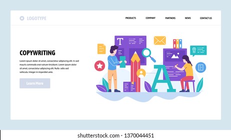 Vector web site design template. Media, press and journalist article, writer, copywriter, typography . Landing page concepts for website and mobile development. Modern flat illustration.