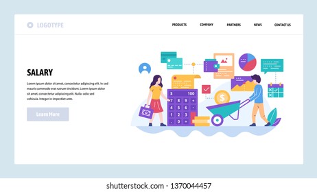 Vector web site design template. Employee salary and payroll, banking and budget finance, money payment. Landing page concepts for website and mobile development. Modern flat illustration.