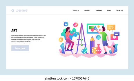 Vector web site design template. Art shcool, artist painting. Landing page concepts for website and mobile development. Modern flat illustration.