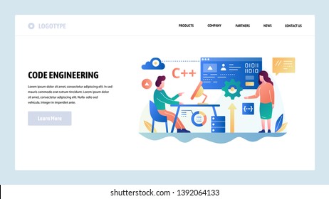 Vector web site design template. Programmer write script in C computer language. Software dvelopment and coding. Landing page concepts for website and mobile development. Modern flat illustration.