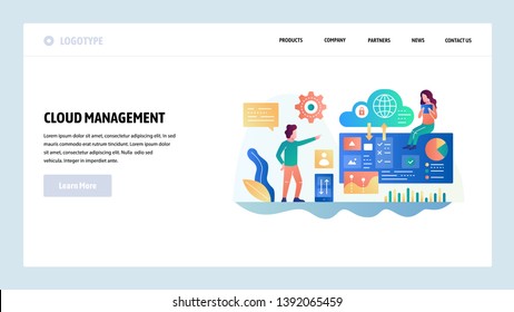Vector web site design template. Cloud computing and secure storage. Cloud management. Landing page concepts for website and mobile development. Modern flat illustration