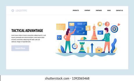 Vector web site design template. Business strategy and tactics, chess, business plan. Landing page concepts for website and mobile development. Modern flat illustration.