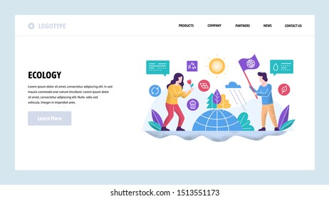 Vector web site design template. Ecology environmental concept. Save the world. Landing page concepts for website and mobile development. Modern flat illustration.