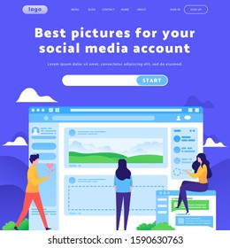Vector web site design template. Social media account and posts feed. Landing page concepts for website mobile development. Modern flat illustration.