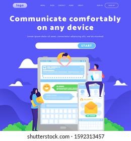 Vector web site design template. Online messaging and email app. Landing page concepts for website mobile development. Modern flat illustration.