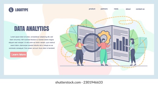 Vector web site design template. Data analytics, dashboard and business finance report. Landing page concepts for website and mobile development. Modern flat vector illustration