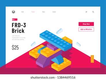 Vector web site flat gradient illustration. Child Playing with the toys. Kids dream. Landing page illustration concepts for website and mobile development.